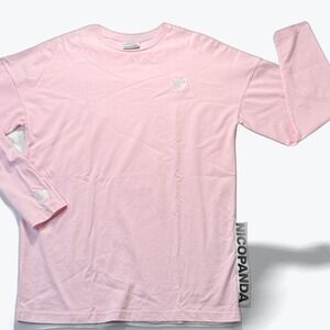 Nicopanda Pink Long Sleeve T Shirt Small Embroidered Panda Logo Streetwear